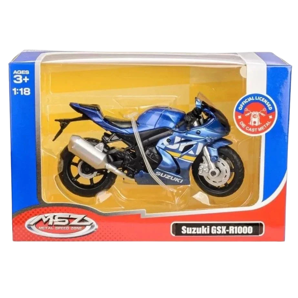 Msz Suzuki Gsx-R1000 Blue Motorcycle Model 1:18 Scale Diecast Toy Bike for Kids and Collectors