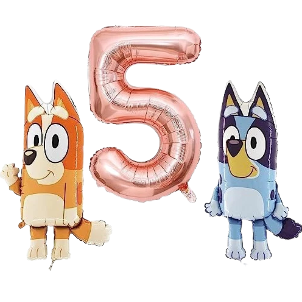 Toyland Bluey & Bingo Foil Balloon Pack 32 Inch Character Balloons with 40 Inch Number Birthday Decor