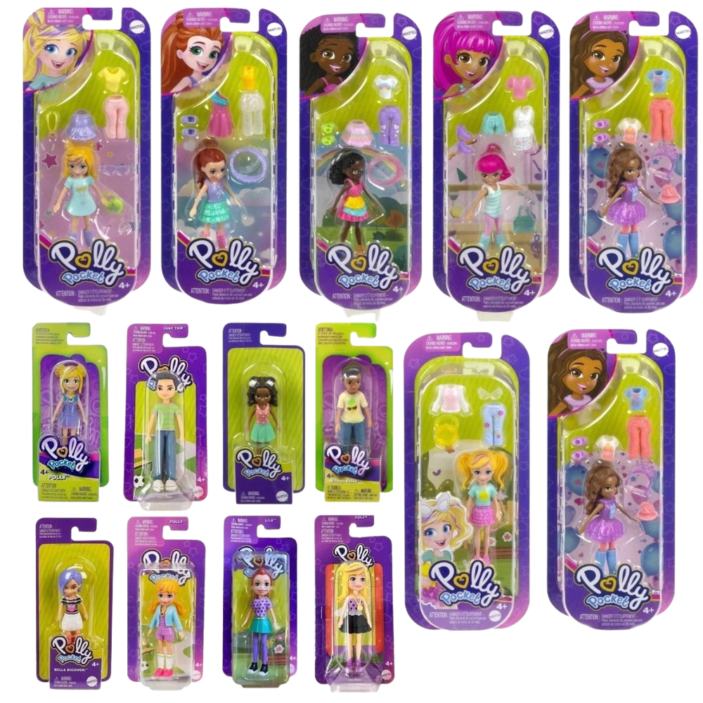 Polly Pocket Accessories Doll Set 9 Cm Trendy Outfit & Mini Dolls Mattel Toy