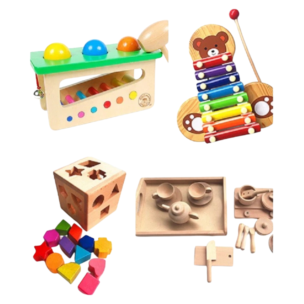 Educational Wooden Toys Kitchen Set Pound & Roll Xylophone & Shape Sorter Collection