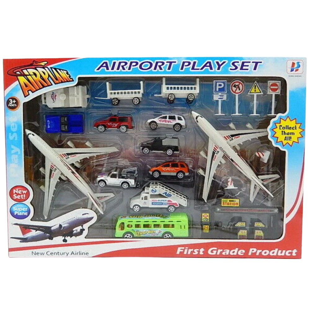 Airport Play Set Airplane Cars Vehicle Accessories New Century Airline Kids Pretend Toy