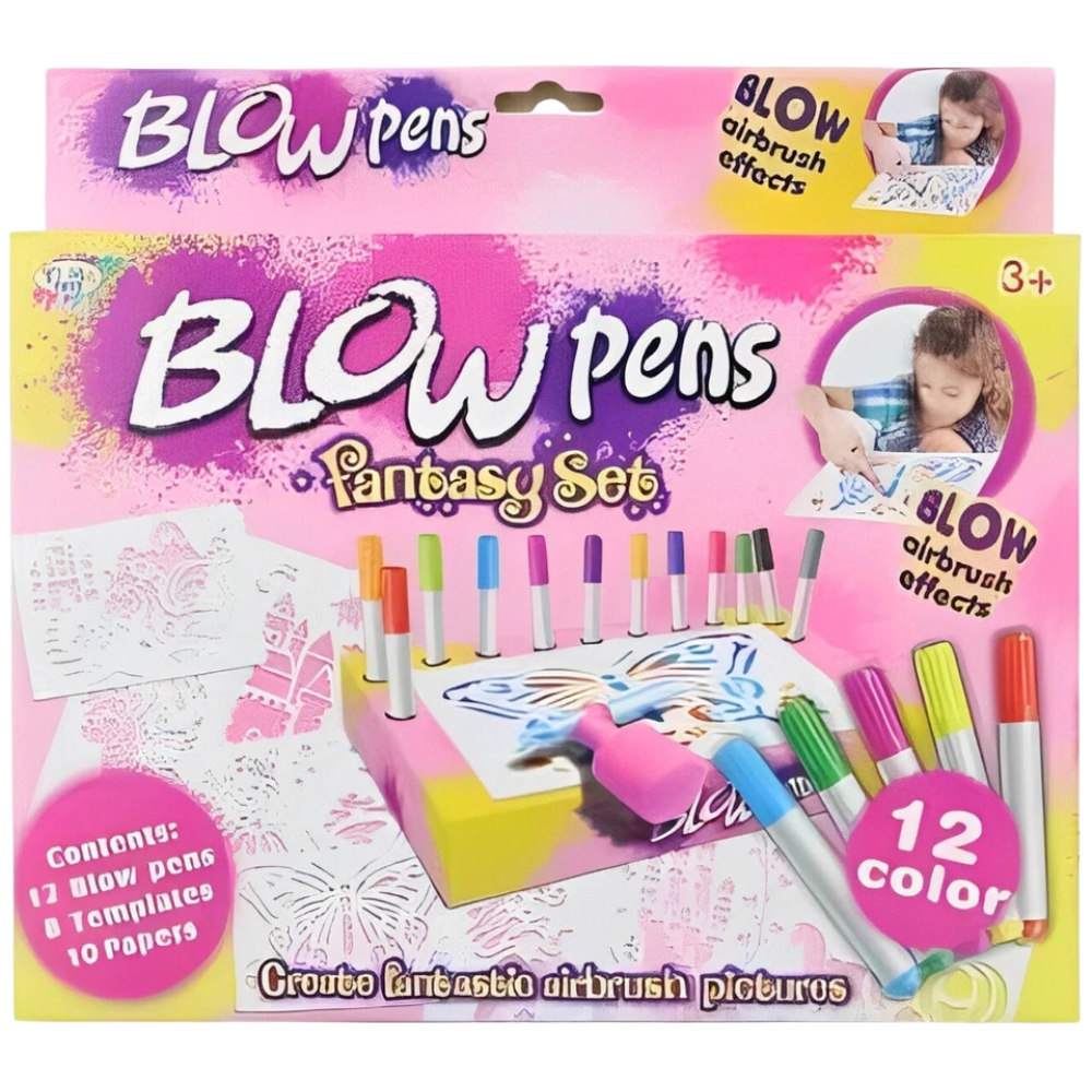 Pebble Hug Blow Markers Pink Fantasy Drawing Diy Art Craft Set with Templates Display Stand