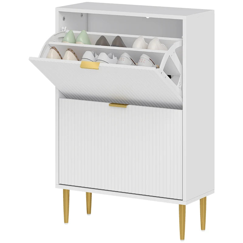 2-Drawer Narrow Flip Shoe Cabinet for Hallway, White