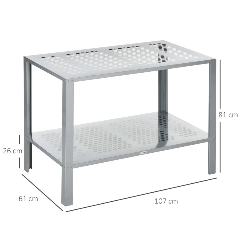 Steel Frame 2-Tier Plant Stand, Silver Corner Shelf for Indoor/Outdoor Plant Display
