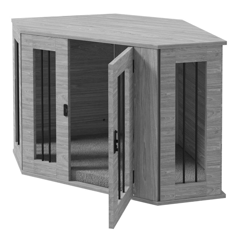Dog Crate Side Table with Cushion, 2-in-1 Design – Grey