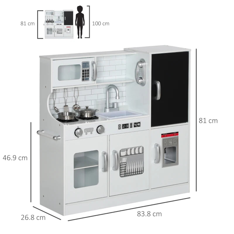Pretend Play Kitchen for Kids with Toy Phone, Chalkboard, Microwave & Stove – White