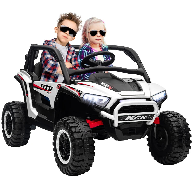 White 24V Kids Ride-On Truck – 2-Seater Electric Car with Remote, Suspension, 3 Speeds