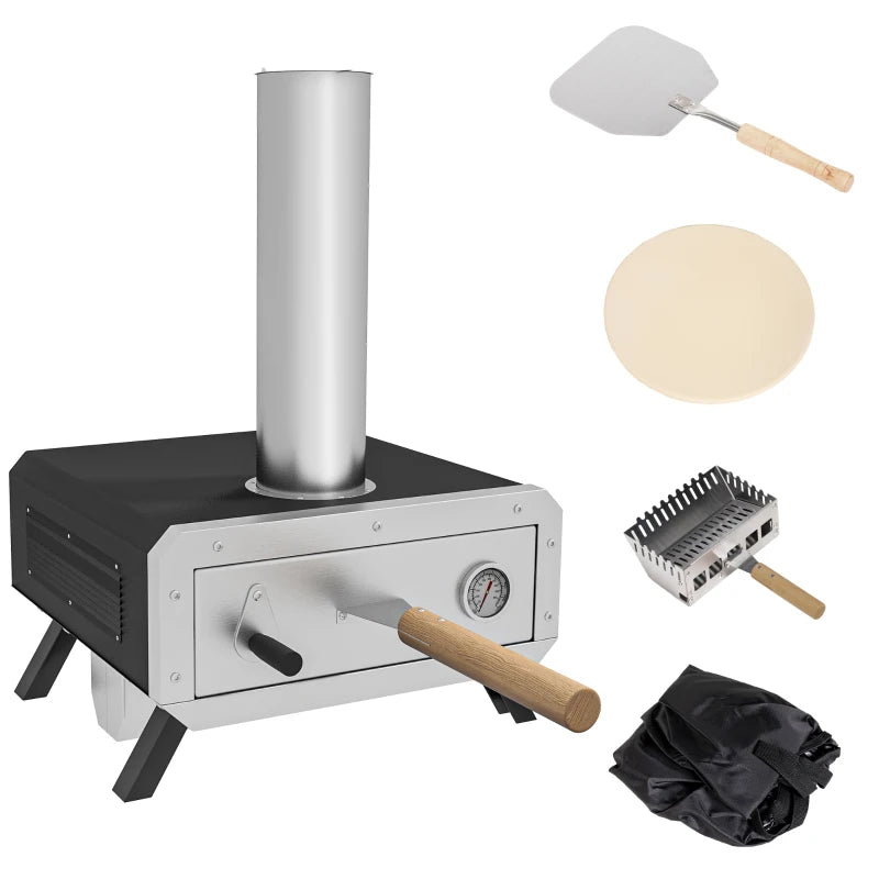 High-quality wood-fired pizza oven with 12" rotating stone and essential cooking accessories