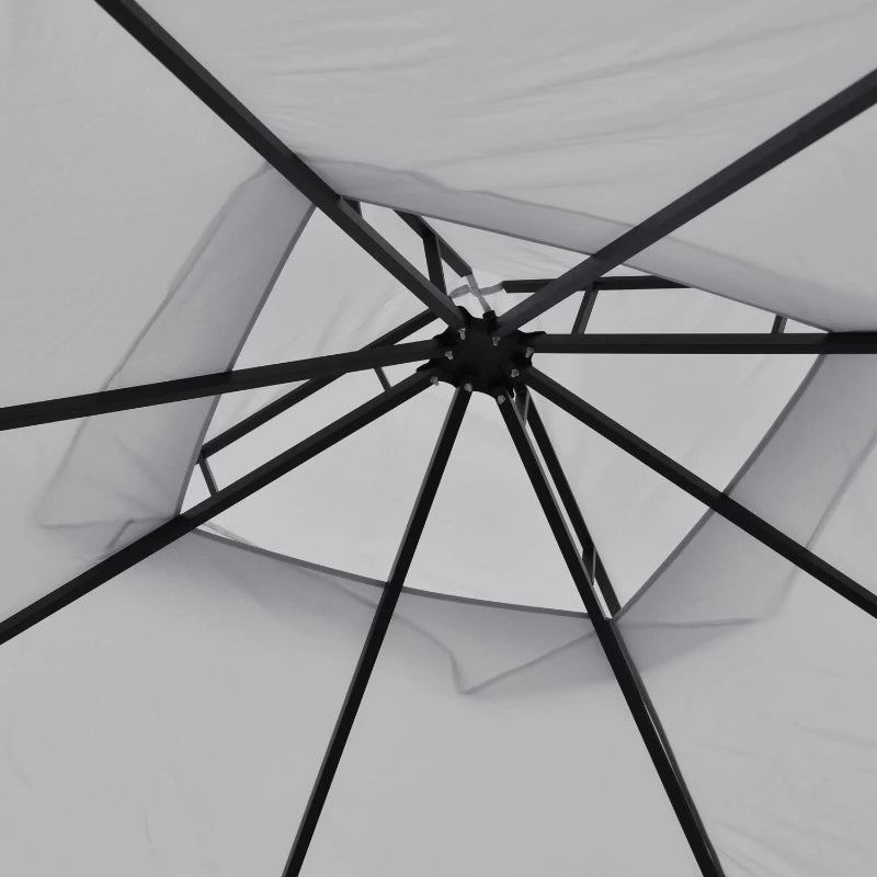 Patio Party Tent with Metal Frame, Double Tier Sun Shade & Netting, Light Grey, 3 x 3m