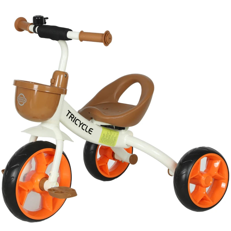 Toddler Trike with EVA Wheels and Front Basket for Indoor & Outdoor Use, Orange