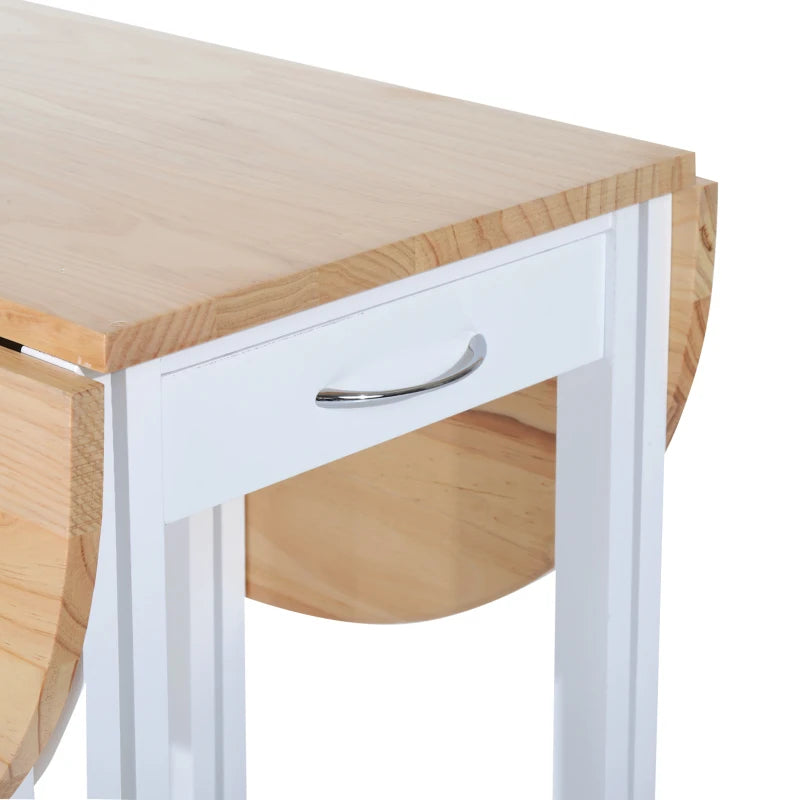 Mobile Dining Table Set with 2 Stools, Foldable, Storage & Wheels
