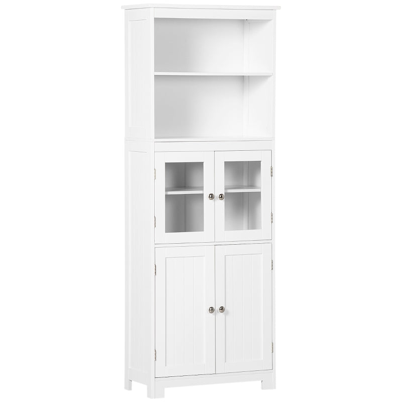 Freestanding 4-Door Kitchen Cabinet with Glass Panels – White