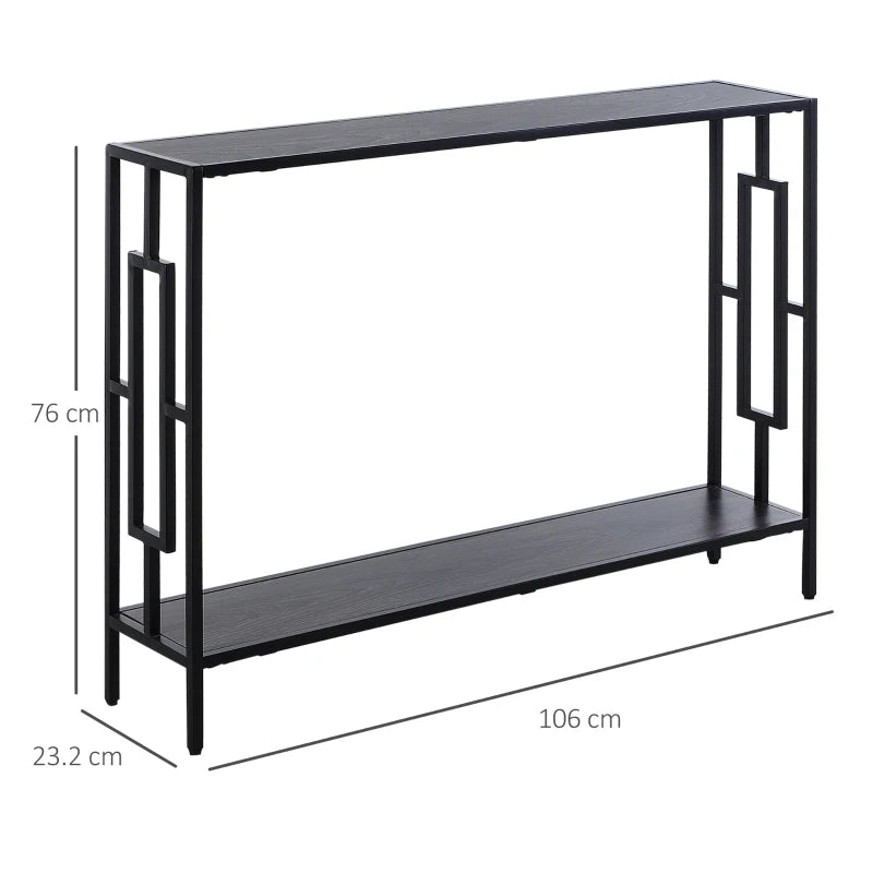 Narrow Console Table, Industrial Style with Shelf, Grey & Black Frame