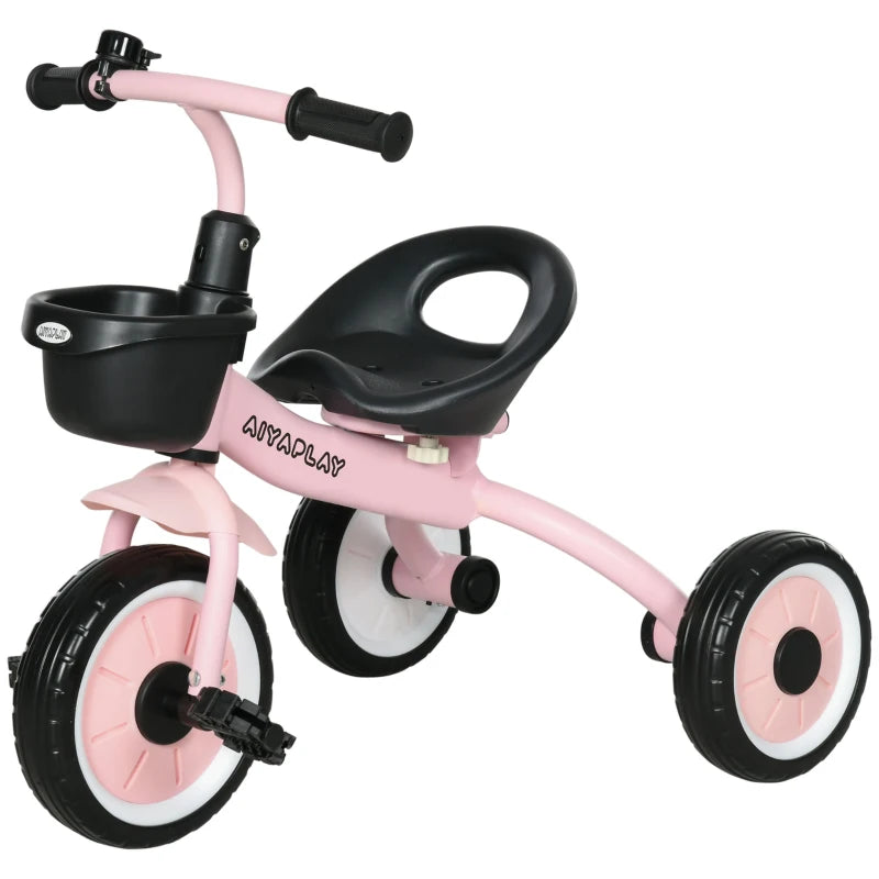Children’s Pink Tricycle with Seat Adjustments, Basket, and Bell for Ages 2-5