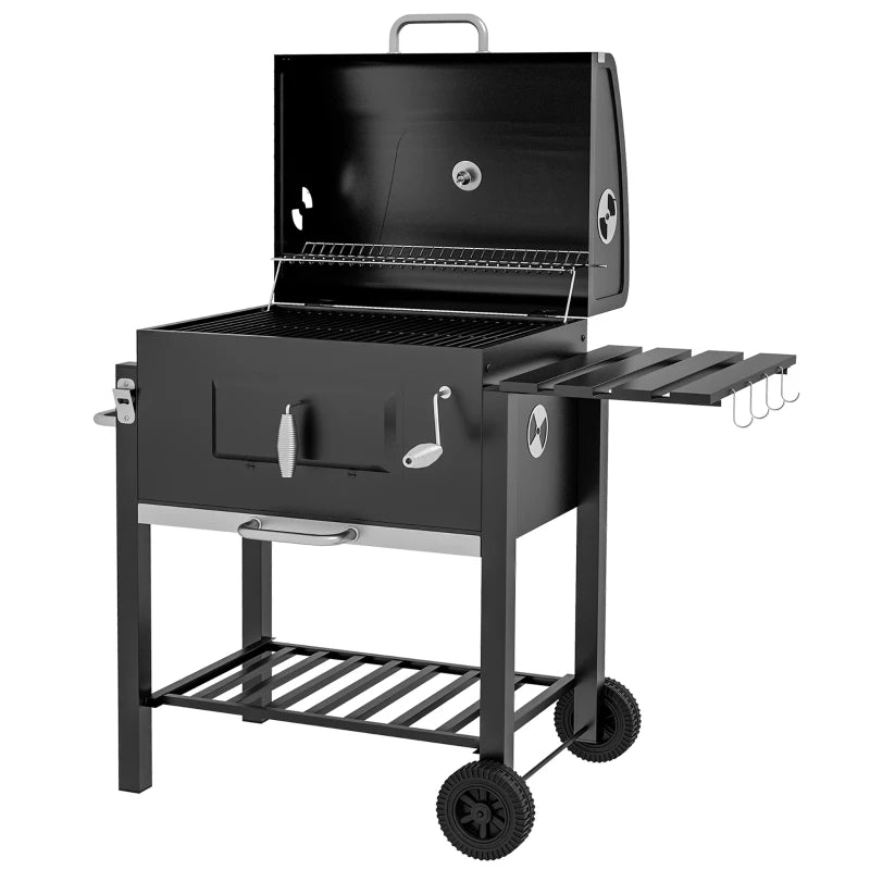 Durable Black Charcoal Grill with Adjustable Coal Pan for Customizable Cooking Heat