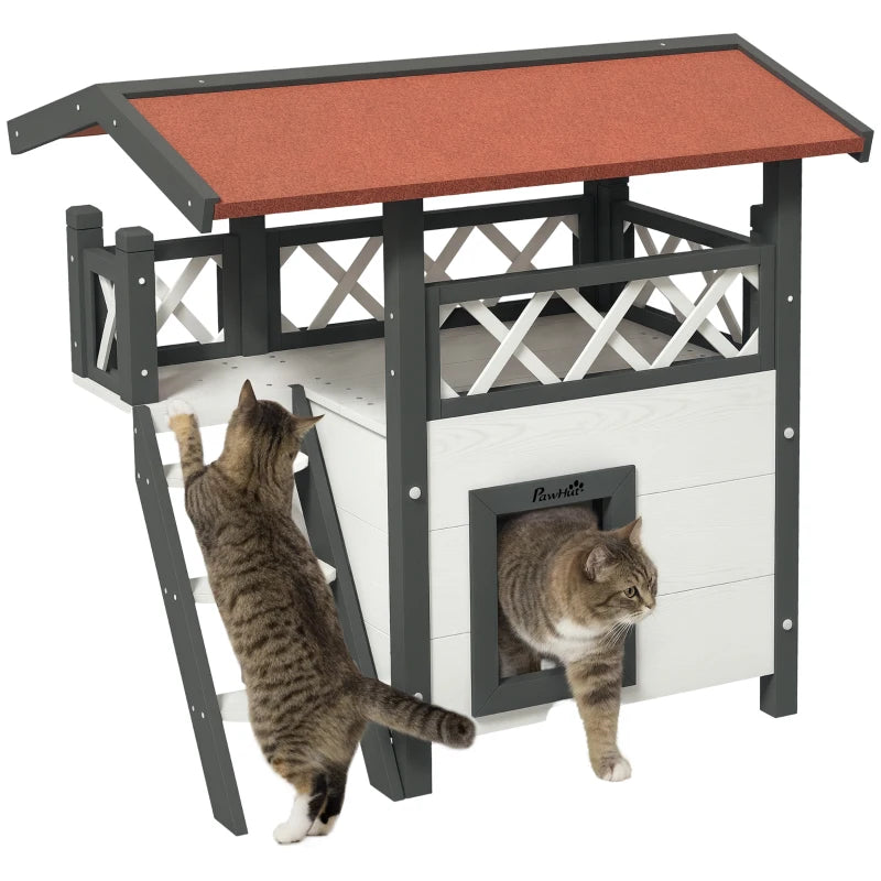 Cat House with Stairs & Balcony for Outdoor Use