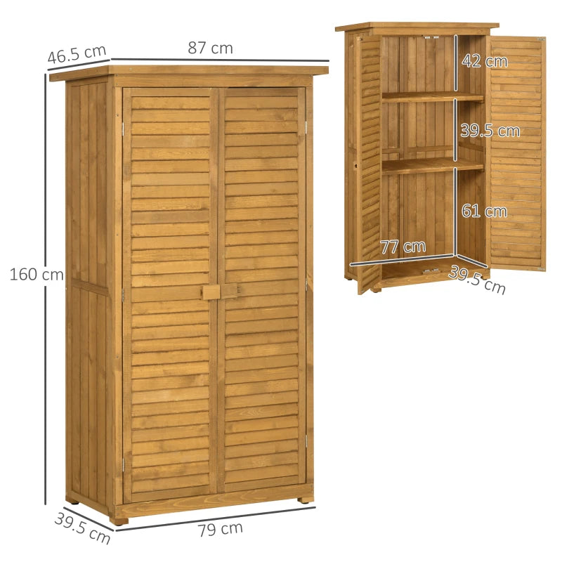 Wooden Garden Storage Shed with 3-Tier Shelves, Asphalt Roof & Shutter Design, Compact