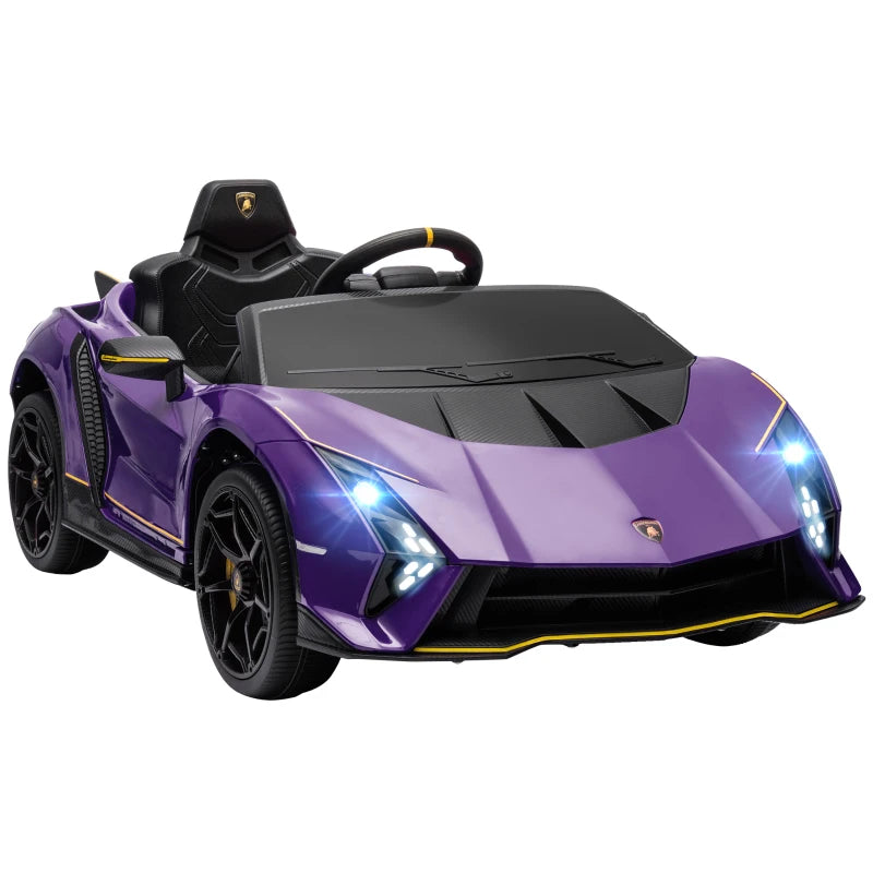 Purple 12V Lamborghini Autentica Ride-On Car with Remote Control & Soft Start