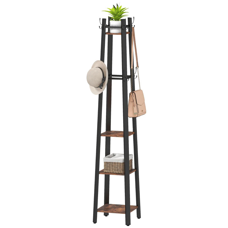 Industrial Hall Tree – Coat Stand with 4 Storage Shelves