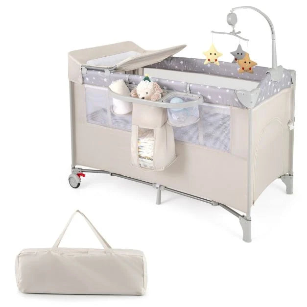 Baby 5-in-1 Bassinet Crib with Bedside Sleeper for Nursery Comfort