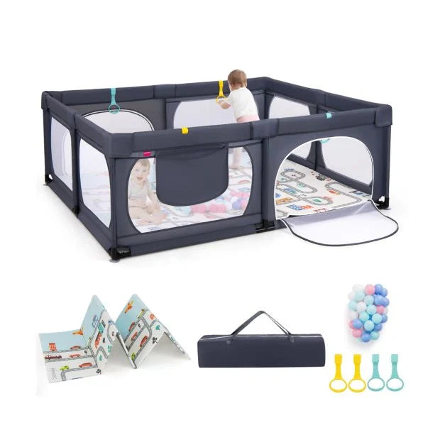 Baby Playpen with Secure Gate and Breathable Mesh for Safety