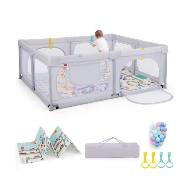 Baby Playpen with Secure Gate and Breathable Mesh for Safety