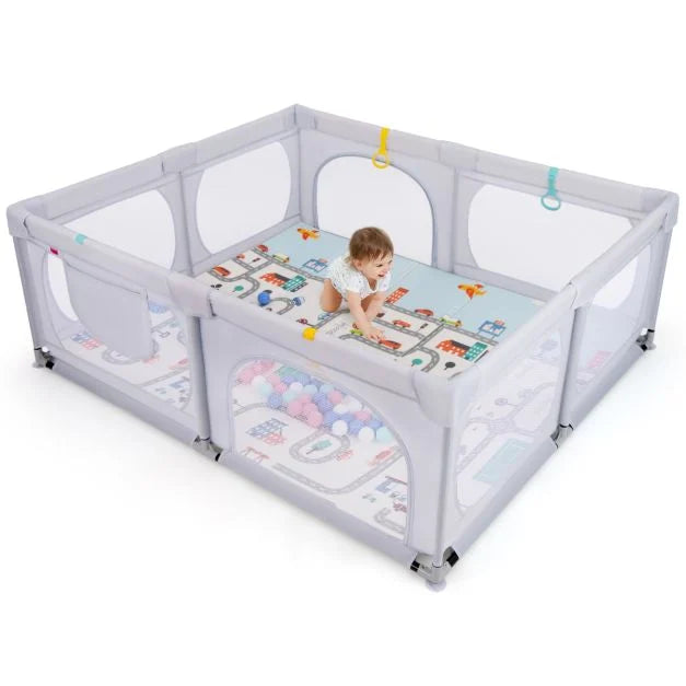 Baby Playpen with Secure Gate and Breathable Mesh for Safety