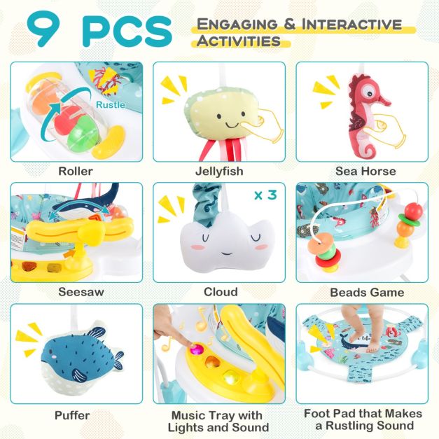 Baby Activity Center with 360° Rotating Seat & 3 Height Levels for 6 Months+