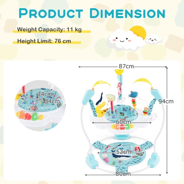 Baby Activity Center with 360° Rotating Seat & 3 Height Levels for 6 Months+