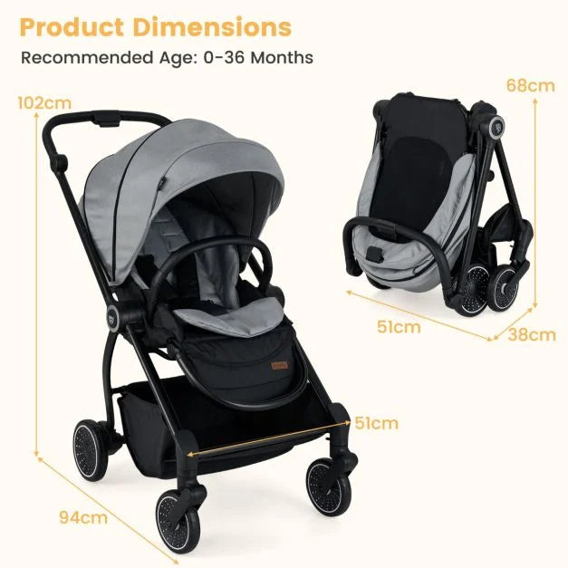 Foldable Baby Stroller with Reversible Seat – Infant Pram Stroller