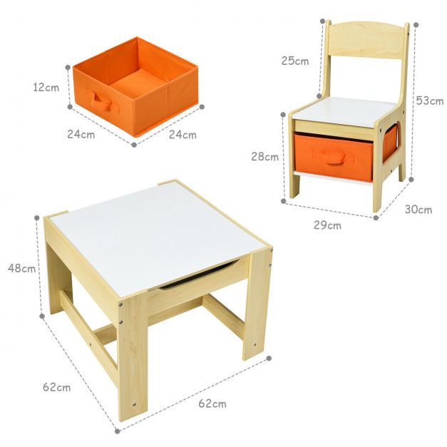 Kids Table and Chair Set with Double-Sided Tabletop and Storage Box