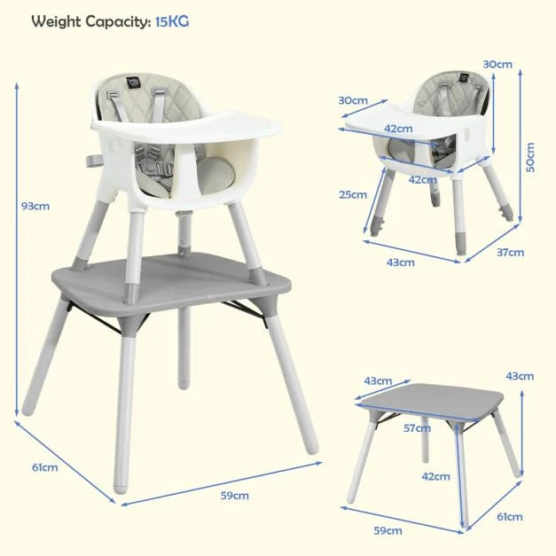 2-Position Removable Tray Convertible Baby High Chair with Comfortable Seating