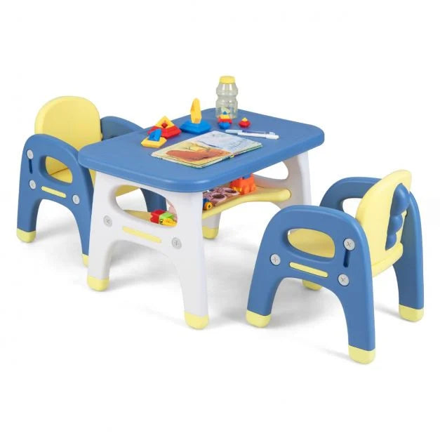Kids Activity Table with 2 Chairs, Storage Shelf & Building Blocks