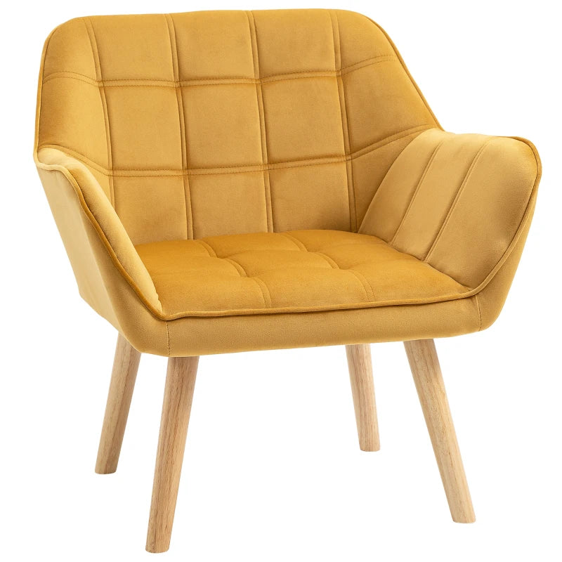 Slanted Back Armchair, Modern Accent Chair with Wood Legs – Yellow