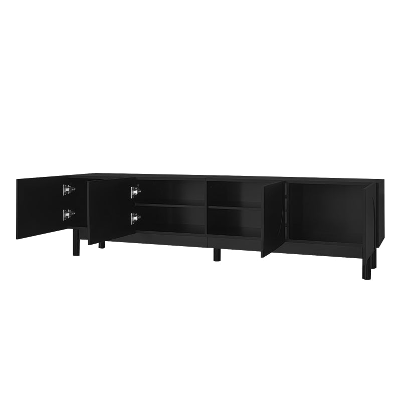 Sleek Black TV Stand with Curved Doors, Stabilising Legs & Storage Shelves