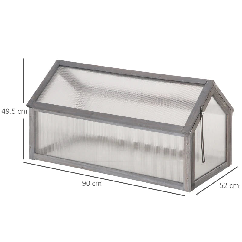 Wooden Cold Frame Polycarbonate Greenhouse with Openable Top for Plants and Vegetables 90x52x50 cm
