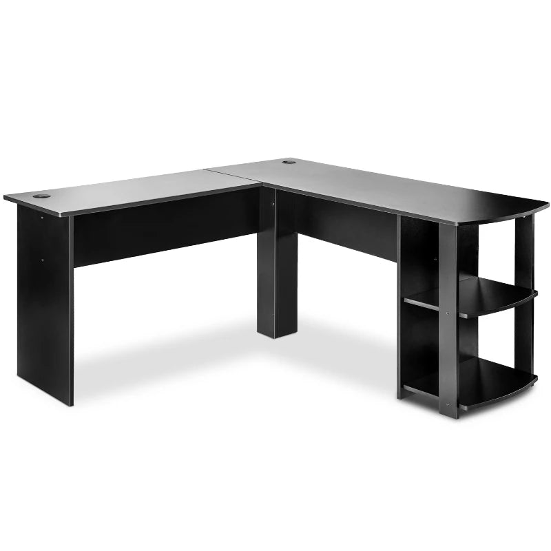 L-Shaped Home Office Desk with Storage – Black, Easy Assembly
