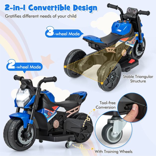 Kids 6V Ride-On Bike | 2/3-Wheel Conversion & Removable Training Wheels