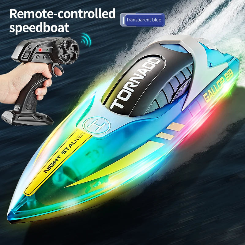 2.4G RC Racing Boat for Kids Dual Motor High-Speed LED Electric Speedboat Toy