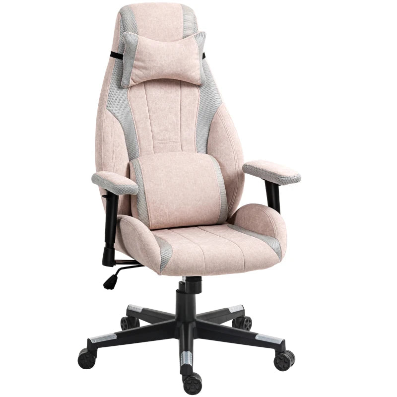 Pale Pink Fabric Gaming Chair with Lumbar Support