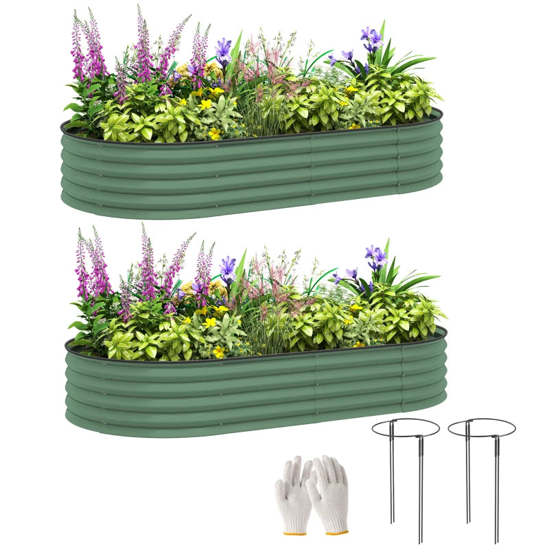 Pair of 181x93cm Green Steel Raised Planter Beds – Outdoor Garden Plant Boxes