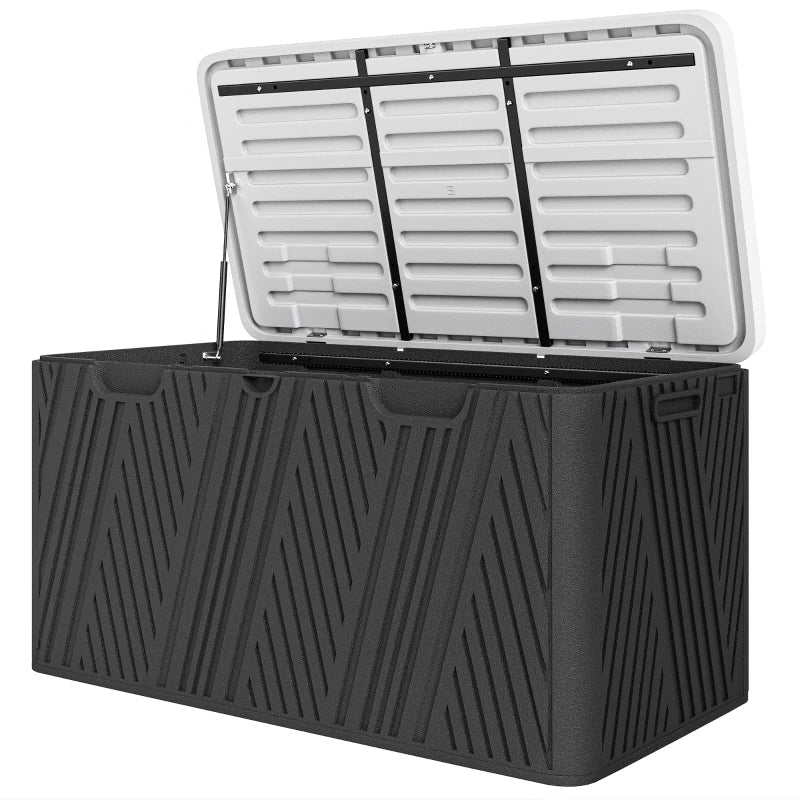 Waterproof Outdoor Storage Box with Lockable Lid Durable Garden Organizer, Black (380L)