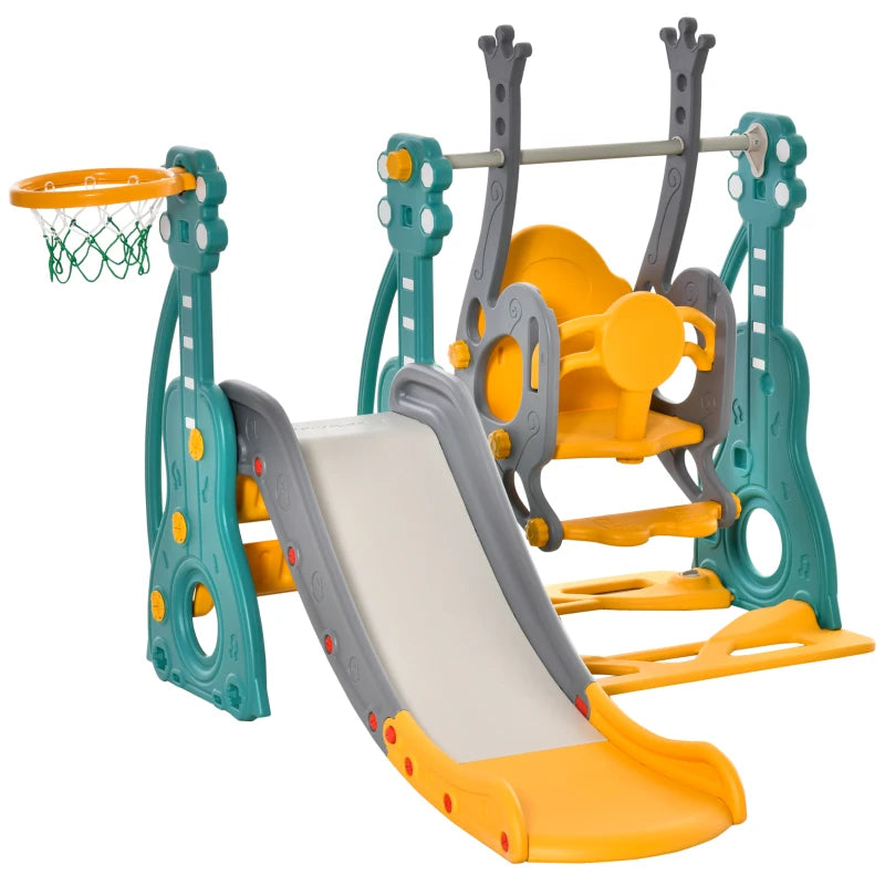 Adjustable 3-in-1 Kids Swing and Slide Set with Hoop – Indoor/Outdoor Activity Set