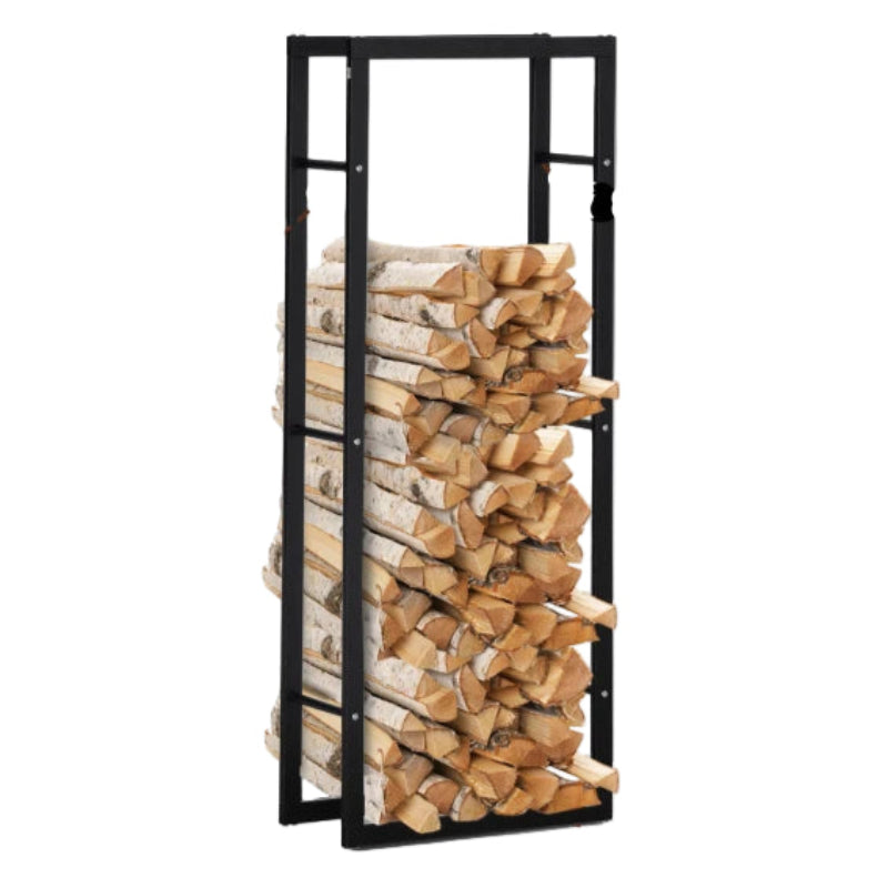 Tall Firewood Rack Metal Log Holder for Fireplace Indoor Outdoor, Black, 60x25x150 cm