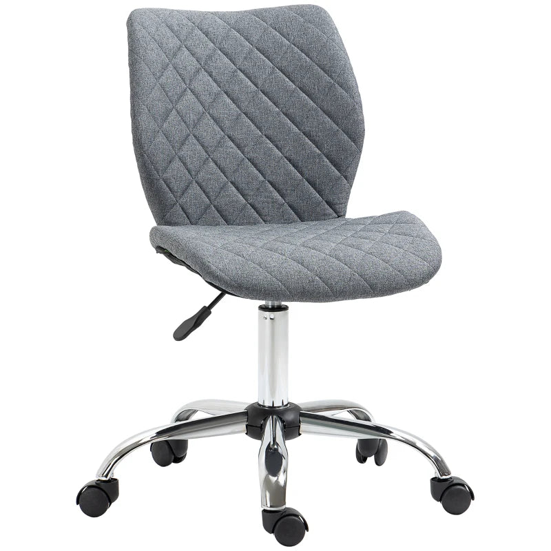 Home Office Chair – Armless, Grey Linen, Swivel & Rolling