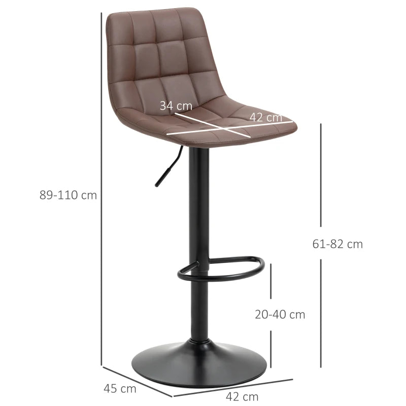 PU Leather Bar Stools, Set of 2, Adjustable Height, Brown