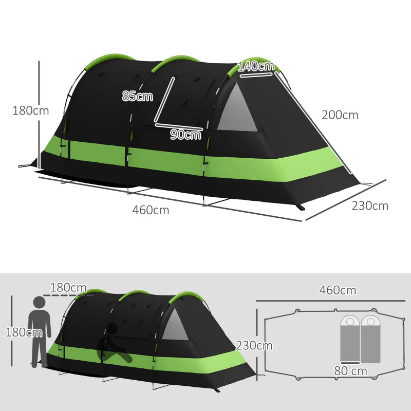 4-Man Blackout Tent – Two Rooms with Accessories, Black