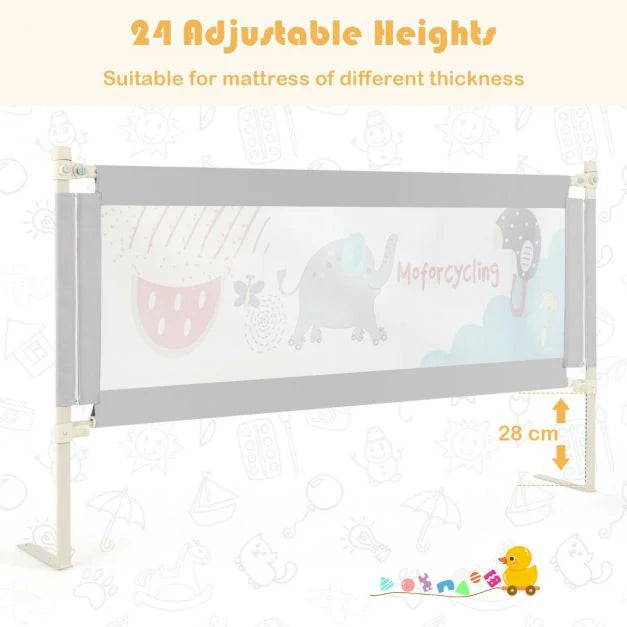 175CM Baby Bed Rail Guard with Double Safety Lock & Adjustable Height