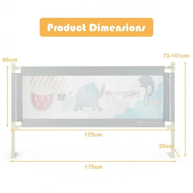 175CM Baby Bed Rail Guard with Double Safety Lock & Adjustable Height