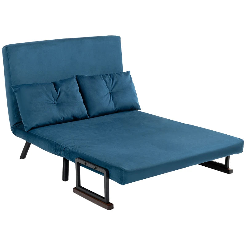 Double Sofa Bed 4-in-1 Velvet Feel, Blue, Includes Pillows